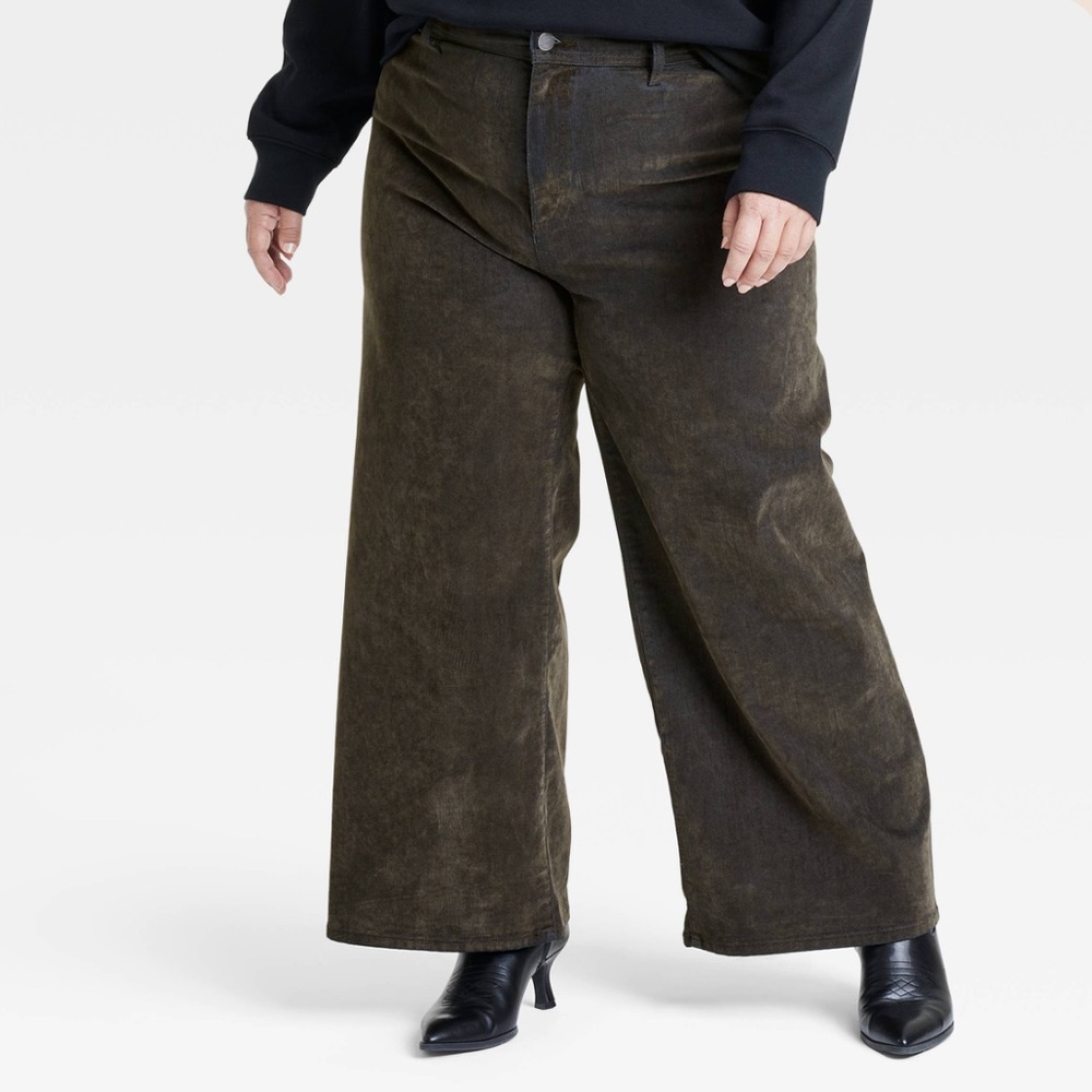 Universal Thread Olive Green High-Rise Flocked Sailor Wide Leg Ankle Jeans